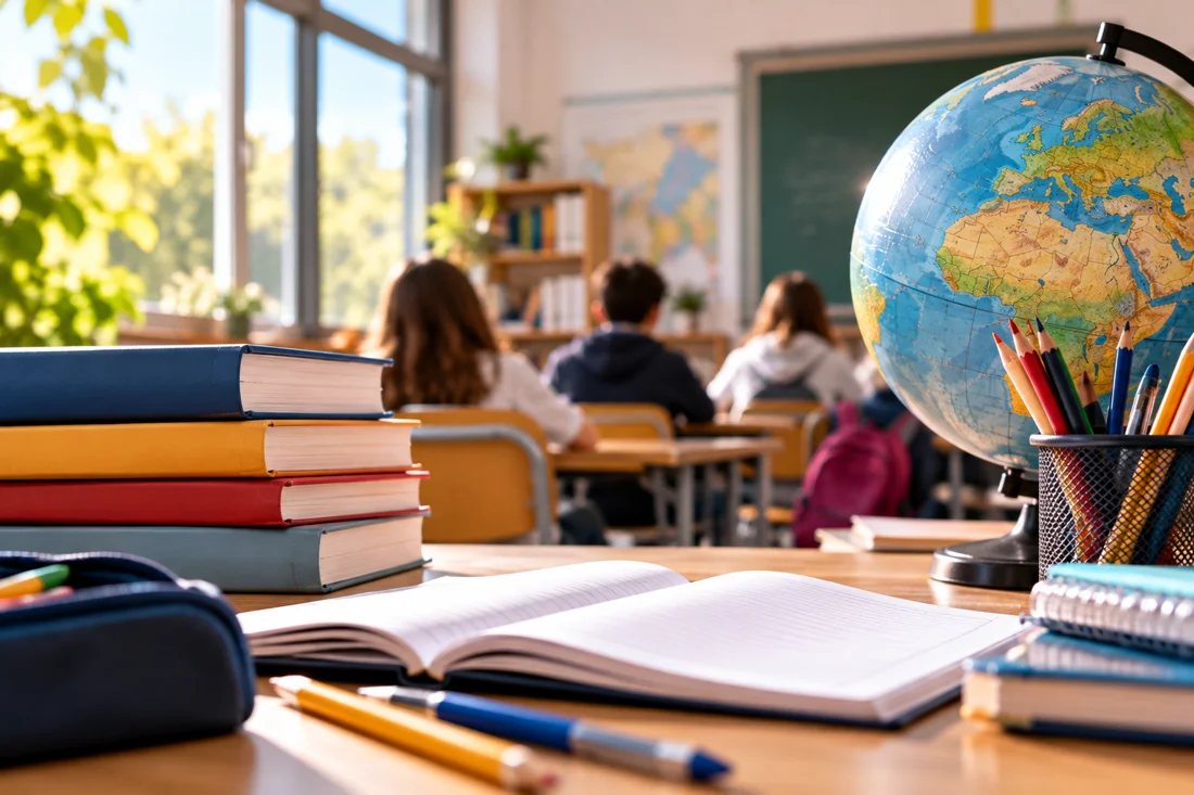 Libri e globo per un articolo sulla scuola